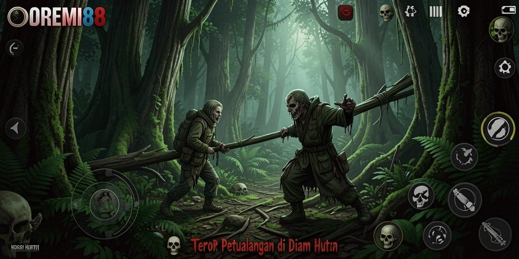 Antarmuka DOREMI88 menampilkan suasana hutan yang mencekam.